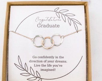 3 Circle Necklace Silver Gold, Graduation Gift, Eternity 3 Ring Necklace, Interlocking Rings, Three Circles, Graduation Necklace