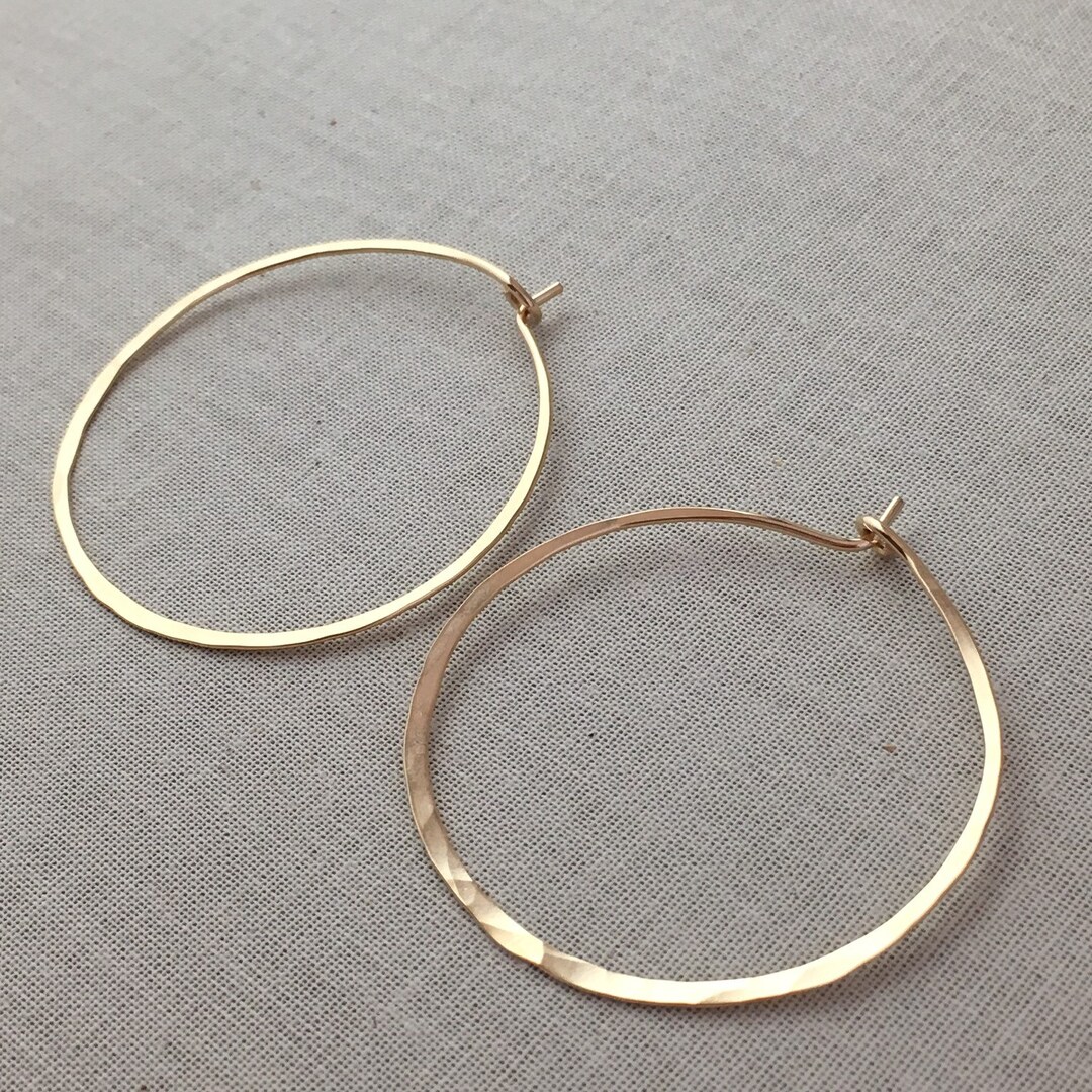 Gold Hoop Earrings - Thin Gold Hoops - Gold Hammered Hoops - 14K Gold ...