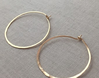 Gold Hoop Earrings - Thin Gold Hoops - Gold Hammered Hoops -  14K Gold, Rose Gold, or Silver Hoops