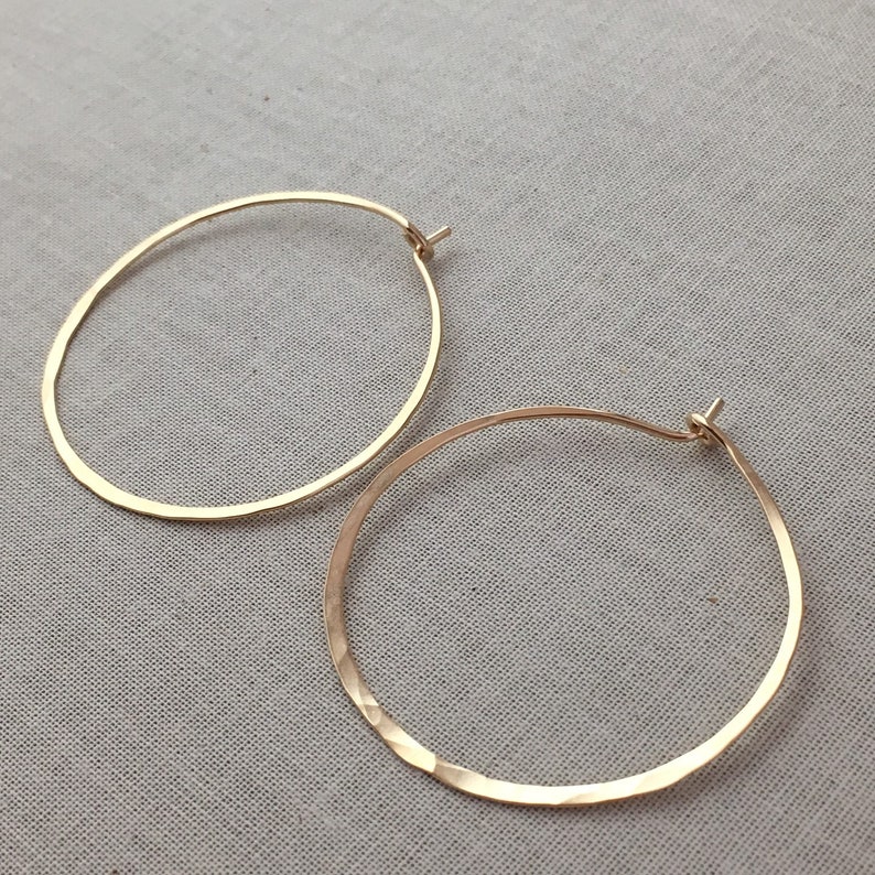 Silver Hoop Earrings Thin Silver Hoops Silver Hammered Hoops Gold or Rose Gold Hoops 1.5 Hoops image 6