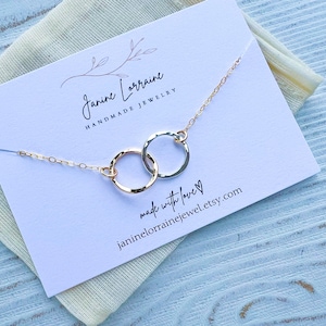 2 Circle Necklace Silver & Gold, Eternity 2 Ring Necklace, Interlocking Rings, Two Circles, Entwined Circles