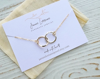 2Circle Necklace Silver Gold, Eternity 2 Ring Necklace, Interlocking Rings, Two Circles, Entwined Circles