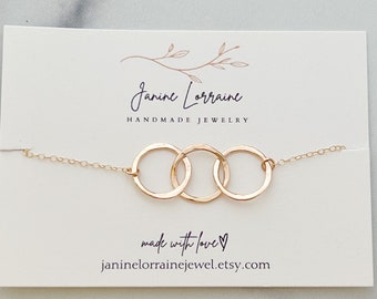 3 Circle Necklace Gold, Eternity 3 Ring Necklace, Interlocking Rings, Three Circles, Entwined Circles