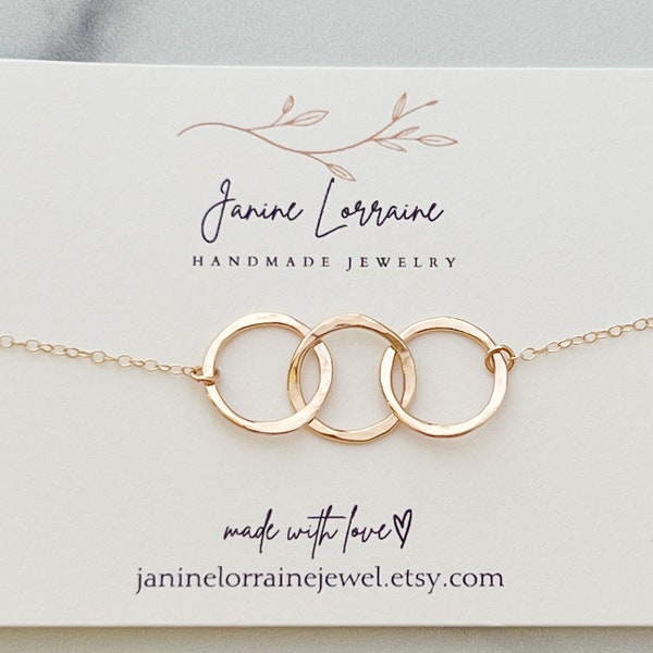 3 Circle Necklace Gold, Eternity 3 Ring Necklace, Interlocking Rings, Three Circles, Entwined Circles
