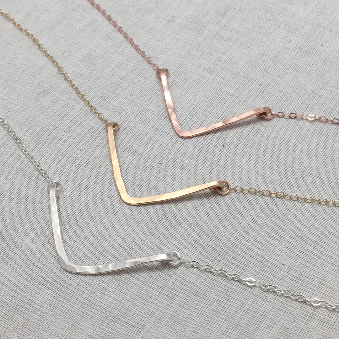 Sterling Silver V Necklace Gold Necklace V Necklace Rose Etsy