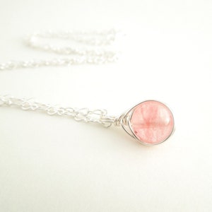 Pink Tourmaline Necklace, Silver Wire Wrapped, October Birthstone Necklace, Pink Pendant, Gemstone Necklace