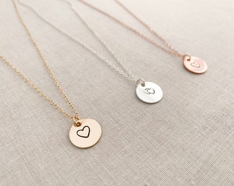 Heart Disc Necklace, Gift for Her, Gold Disc Necklace, Silver Disc Necklace, Rose Gold Disc Necklace, Monogrammed Gifts