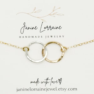 Colar de círculo entrelaçado em prata esterlina e ouro