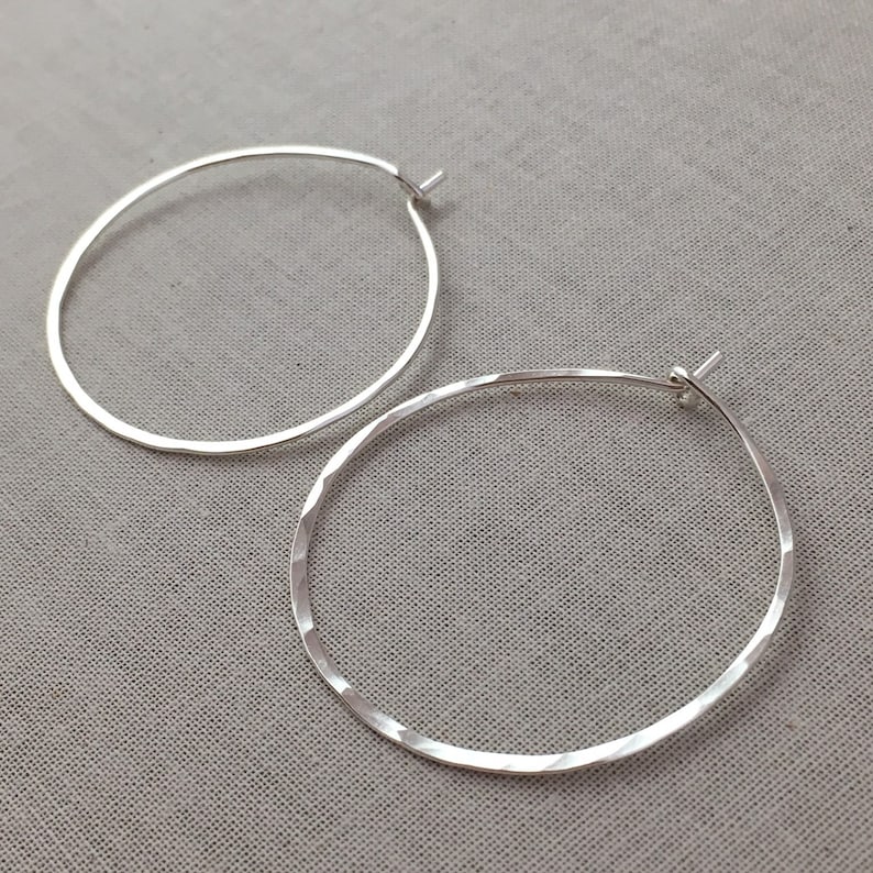 Silver Hoop Earrings Thin Silver Hoops Silver Hammered Etsy