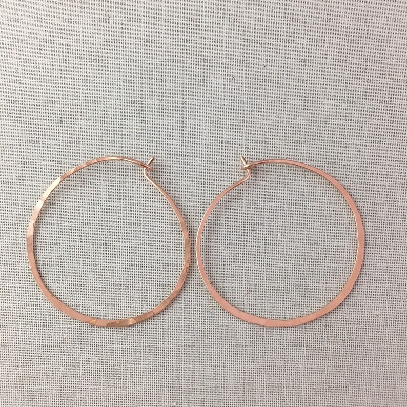 Silver Hoop Earrings Thin Silver Hoops Silver Hammered Hoops Gold or Rose Gold Hoops 1.5 Hoops image 10