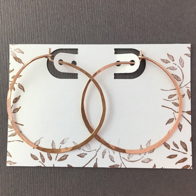 Silver Hoop Earrings Thin Silver Hoops Silver Hammered Hoops Gold or Rose Gold Hoops 1.5 Hoops image 8