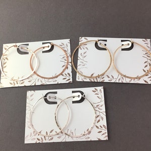 Silver Hoop Earrings Thin Silver Hoops Silver Hammered Hoops Gold or Rose Gold Hoops 1.5 Hoops image 7