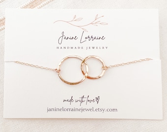 2 Circle Necklace Gold, Eternity 2 Ring Necklace, Interlocking Rings, Two Circles, Entwined Circles, Gold Circle Necklace