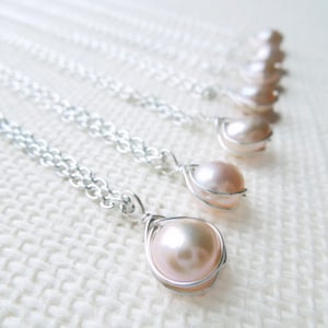 Pink Freshwater Pearl Necklace, Silver Pearl Necklace, Bridesmaid Necklace, Wedding Jewelry