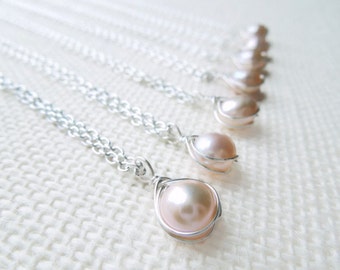 Pink Freshwater Pearl Necklace, Silver Pearl Necklace, Bridesmaid Necklace, Wedding Jewelry