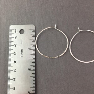 Silver Hoop Earrings Thin Silver Hoops Silver Hammered Hoops Gold or Rose Gold Hoops 1.5 Hoops image 4