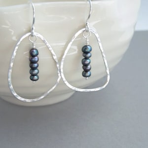 Silver Hoop Earrings, Freshwater Pearls, Silver Pearl Earrings, Fine Sterling Silver Earrings