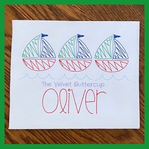 Sailboat Trio Sketch Style Embroidery - Sailboat Trio Bean Stitch Embroidery - Sailboat Machine Embroidery Digital Design