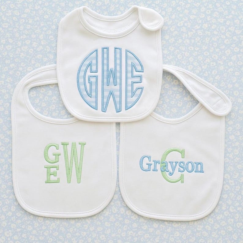 Baby Bib Set | Custom Embroidered Bibs | Set of 3 Baby Bibs | Monogram ...
