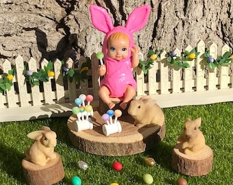 Miniature chupa chups lollipops, Easter minis cute bunnies, fairy garden accessories, rabbit cake topper, kawaii food, candy for BJD dolls