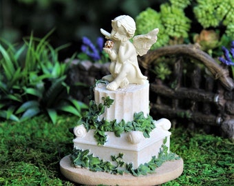 Fairy Garden Gazing Ball, Cherub Statue, Garden Accessories, Miniature Garden, Mini Angel, Angel Figurine, Angel Wings, Outdoor Miniatures