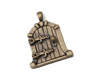 Fairy Door Locket Necklace: Antique Bronze Photo Charm Pendant
