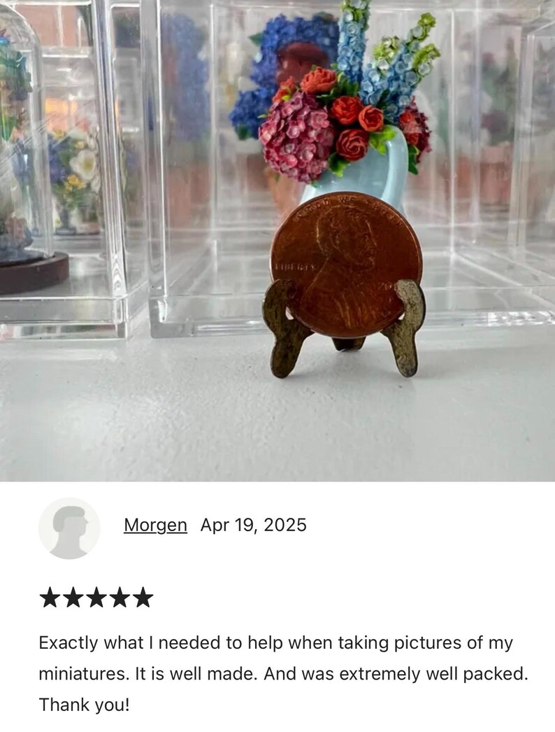 unique rusty miniature plate stand, tiny display, roombox, diorama, mini picture book holder for doll, 1:12 scale dollhouse, handmade in USA afbeelding 8