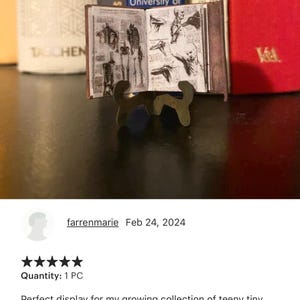 unique rusty miniature plate stand, tiny display, roombox, diorama, mini picture book holder for doll, 1:12 scale dollhouse, handmade in USA afbeelding 9