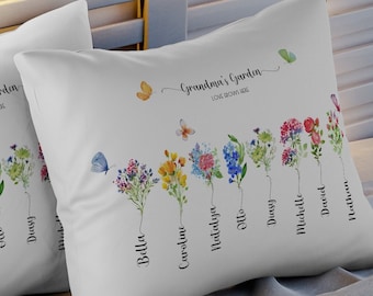 Funda de almohada de jardín de abuela personalizada con nombres de nietos, regalo único del día de la madre para la abuela, funda de almohada personalizada SOLAMENTE
