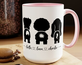 Regalos personalizados con nombre de mascota, taza de café personalizada para mascotas, taza de café para perros, taza de café para mascotas, tazas de café de dos tonos, regalo de Navidad, taza de dos tonos, 15 oz