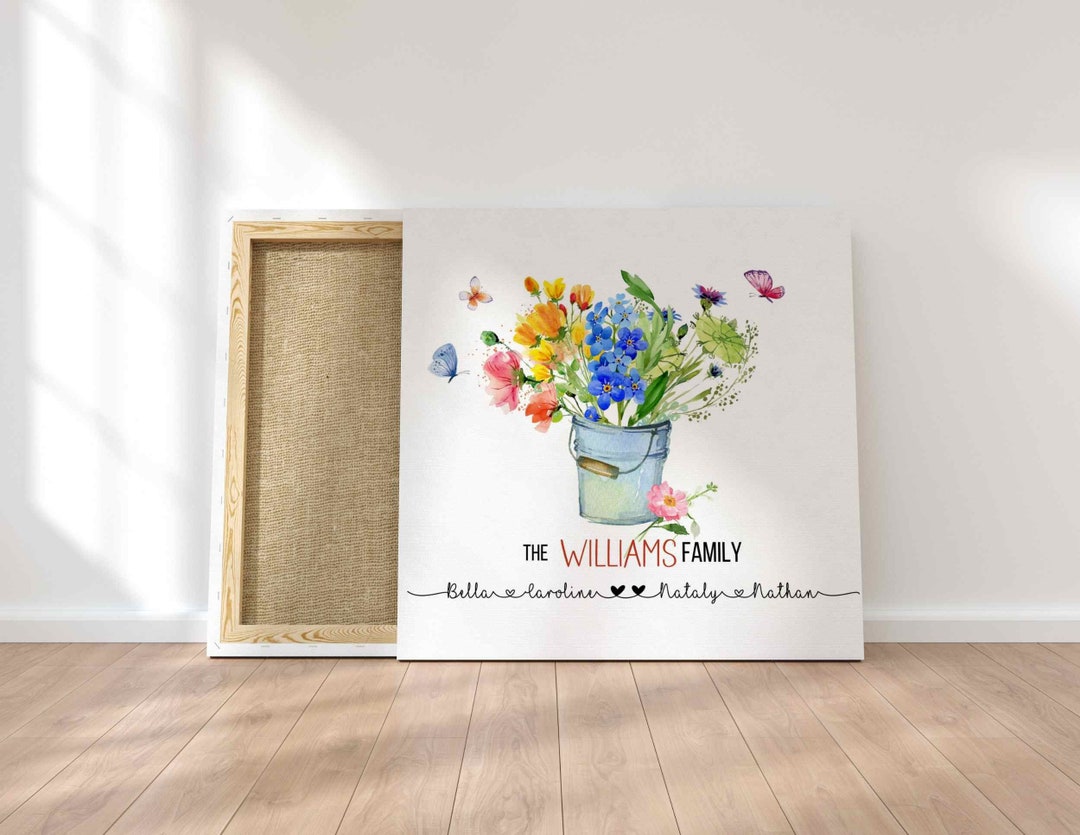 Grandma's Garden Wall Art, Personalized Grandparent Canvas Stretched