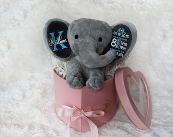 Personalized elephant birth announcement, stuffed animal gift, baby shower gift, newborn gift, new baby gift,  baby gift, welcome home baby