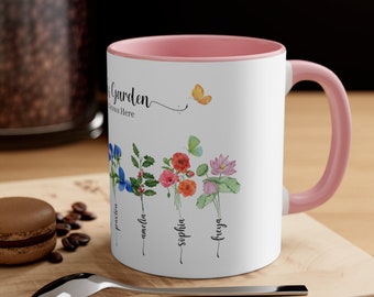 Taza de flores de nacimiento regalo para mamá, mamá y abuelas regalo de jardín, regalo del día de la madre para mamá abuela, jardín de flores familiar, regalo para abuela, 11 oz