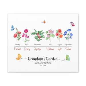 Lienzo de jardín de abuelas personalizado, almohada de jardín de abuelas con nietos, arte de la pared, regalo del día de la madre para envolturas de la galería Grand Canvas