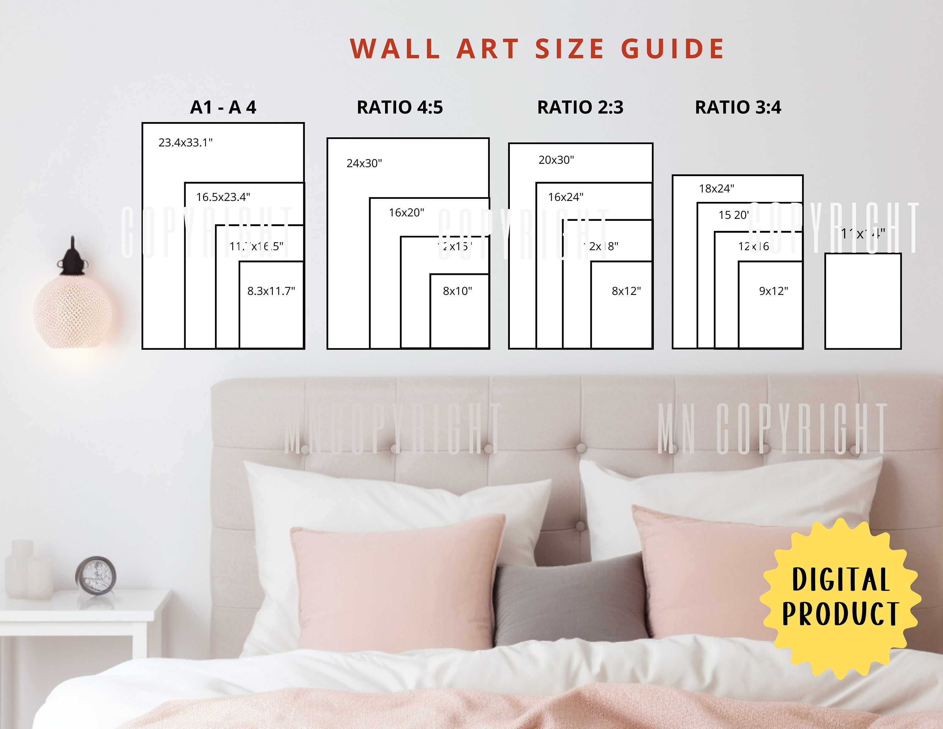 Bedroom Wall Decor Art Size Guide Digital Prints, Livingroom Wall Art