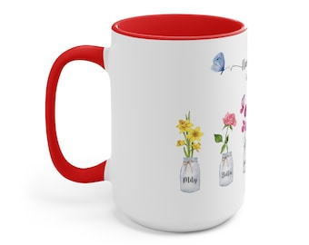Regalo de taza de flor de nacimiento para la abuela, regalo de jardín de abuelas, impresión familiar de flores de nacimiento, regalo del día de la madre abuela, abuela de flores de nacimiento, nana 15oz