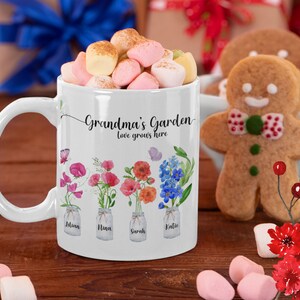 Familienaam aquarel bloemen gepersonaliseerde mok, uniek Moederdag cadeau voor oma, familie bloementuin, cadeau voor oma, cadeau voor mama
