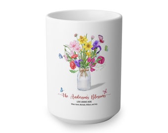 Flor personalizada del mes del nacimiento, regalo de flor de nacimiento para la abuela, regalo del Día de la Madre para la abuela, tazas personalizadas para mamá con nombres de niños