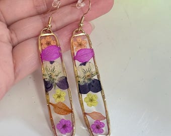 Pendientes de resina con forma de gota de flores secas de colores, pendientes de flores secas reales prensadas, regalos de cumpleaños y regalos de graduación para ella, flores reales