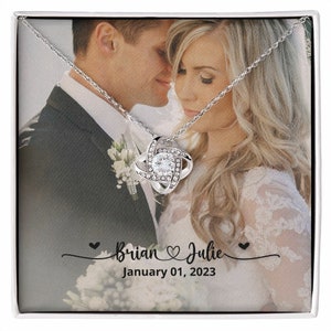 Collana fotografica personalizzata Collana di carta del nodo d'amore, Regalo di collana fotografica personalizzata per la moglie Regalo di compleanno, regalo di anniversario per la moglie