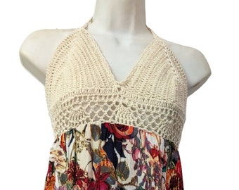 Selfie Couture by Trendology Floral häkeln Neckholder Top Maxikleid Vintage