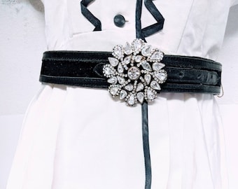 B-Low The Belt Black Leather Belt / Large Rhinestone Buckle