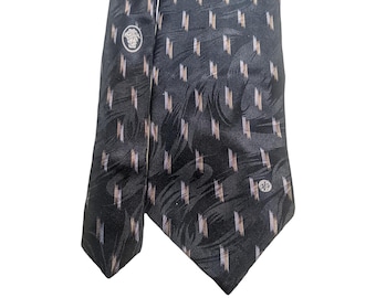 Vintage Gianni Versace Silk Patterned Neck Tie Black Authentic