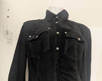 Versace Jeansjacke Schwarz Langarm Sz L Damen Vintage Authentisch