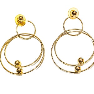 Yellow Gold Double Hoop Dangle Earring  Vintage