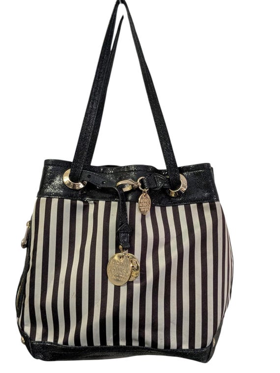 Henri Bendel Striped Handbag Signature Navy Blue and White  display picture 1