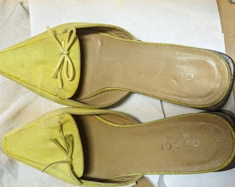 Vintage GUCCI Shoes Lime Leather Loafers Mules 9.5 Women&#39;s Authentic