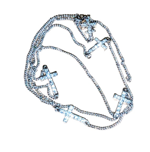 Vintage Rhinestone Crosses Silver Tone Necklace  … - image 5