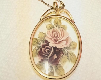 Victorian Pendant Necklace Floral Cameo Necklace