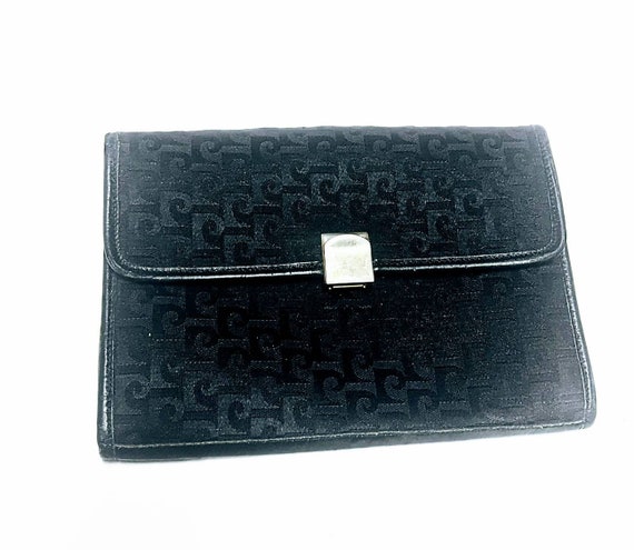 Pierre Cardin Logo Clutch Handbag Black Vintage 7… - image 5